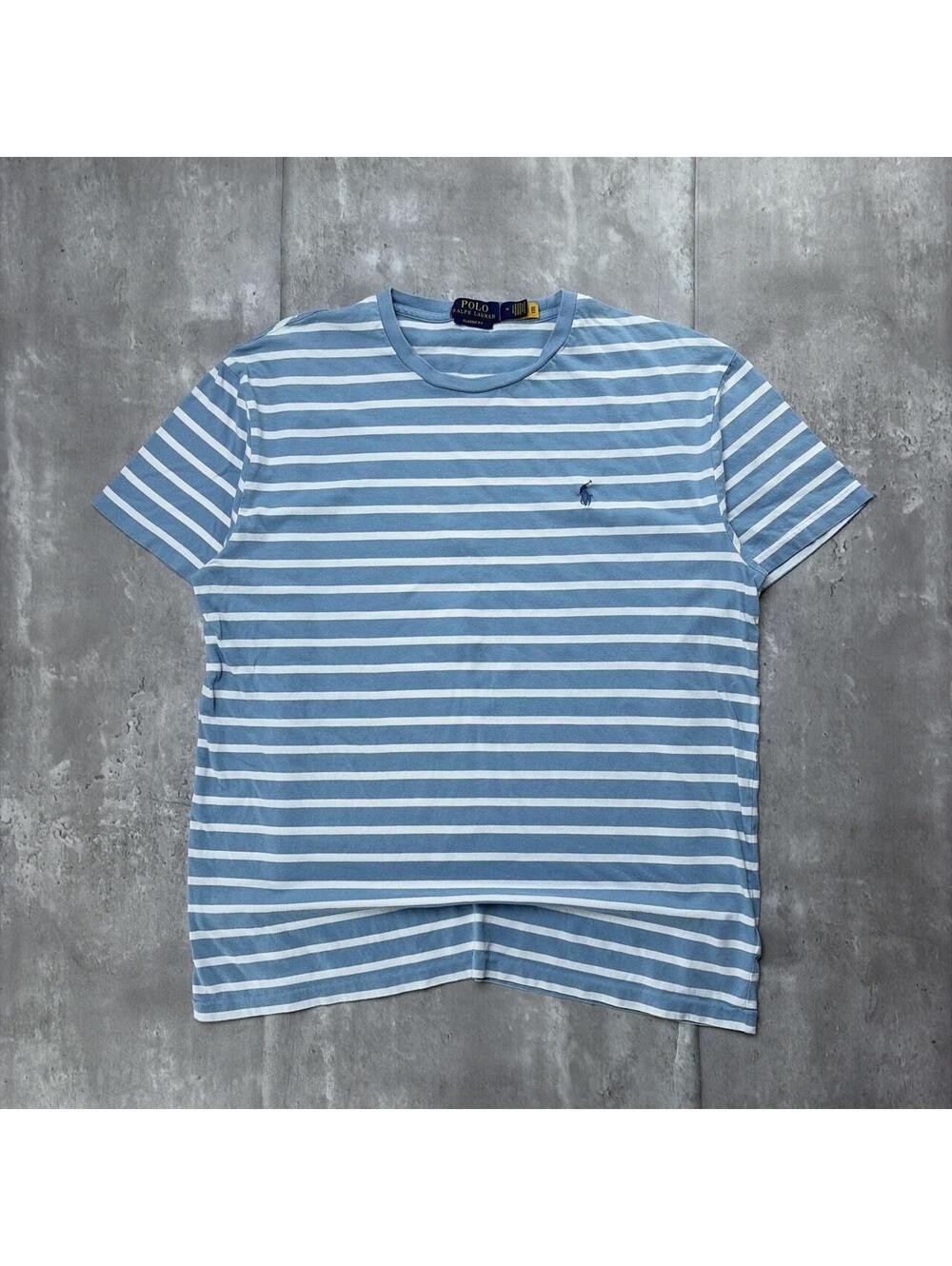 Y2K Light Blue Polo Ralph Lauren Striped Logo T-Shirt